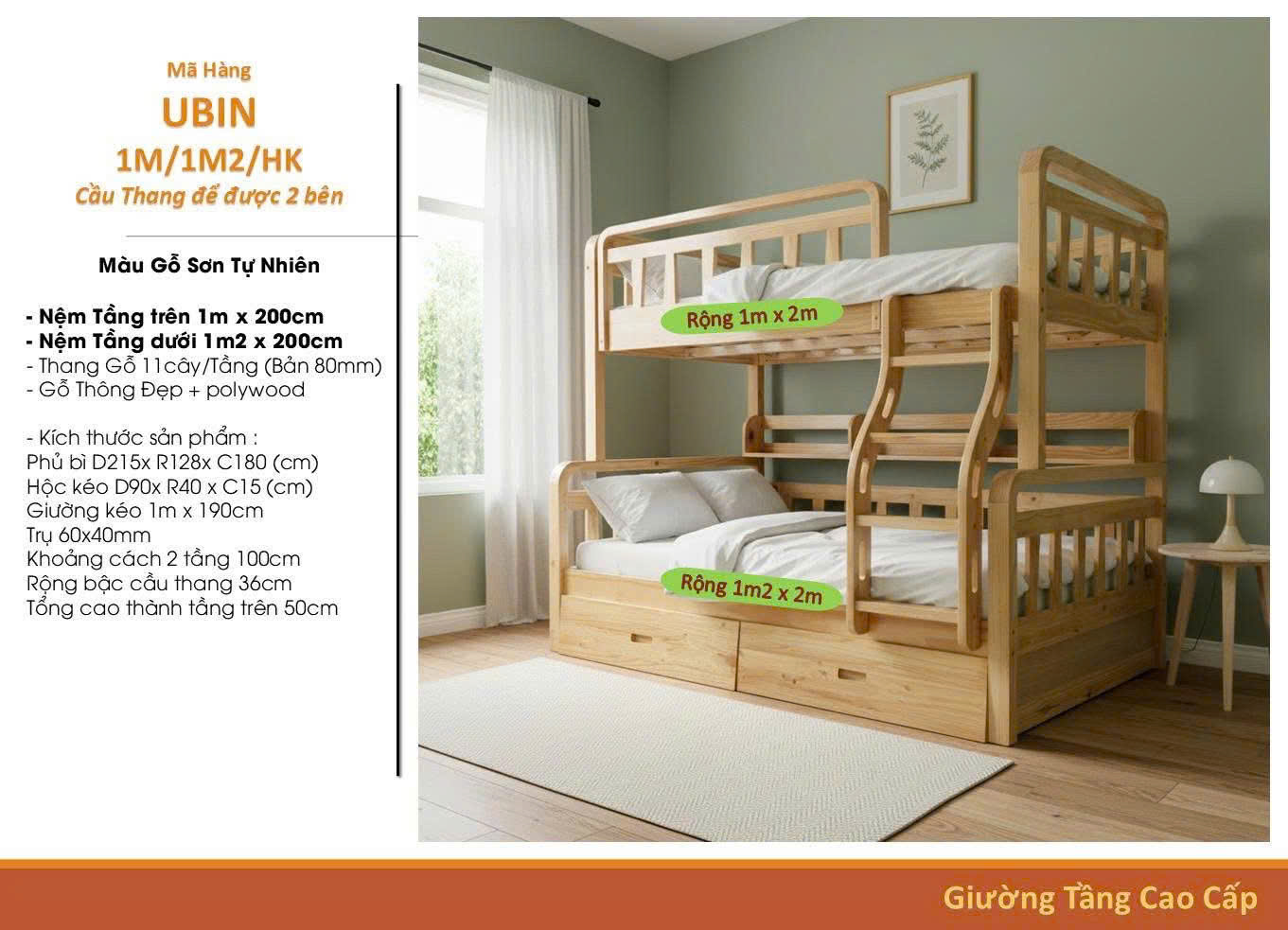 Giường Tầng UBIN 1m/1m2