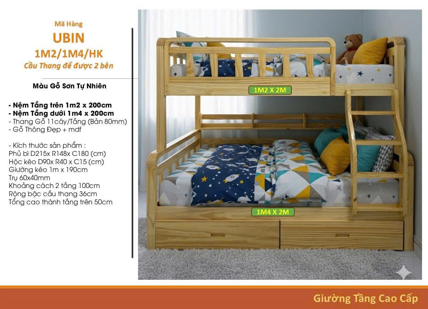 Giường Tầng UBIN 1m2/1m4