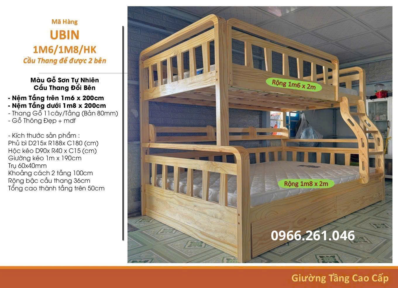 Giường Tầng UBIN 1m6/1m8